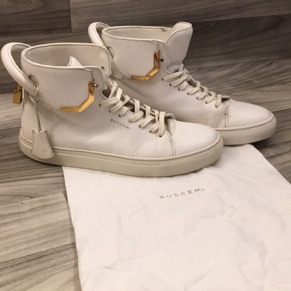 Buscemi White Gold Corner High-Top Leather Sneaker